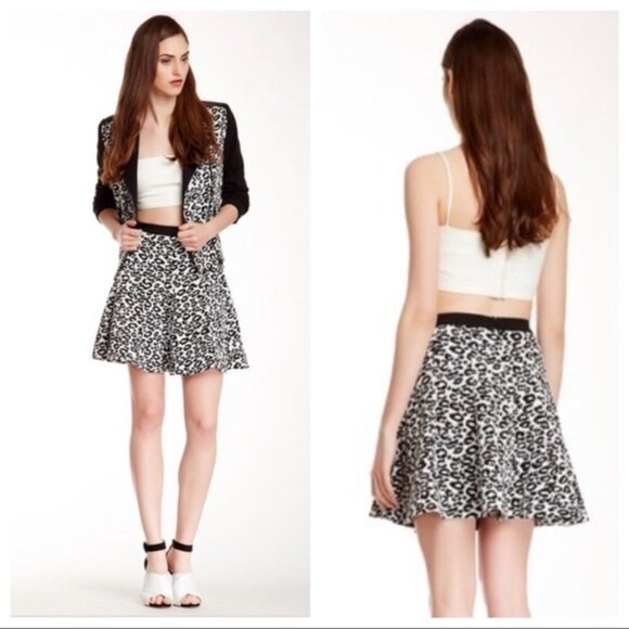 Rebecca Taylor Black & white leopard print flip skater skirt size 8 - Picture 6 of 16